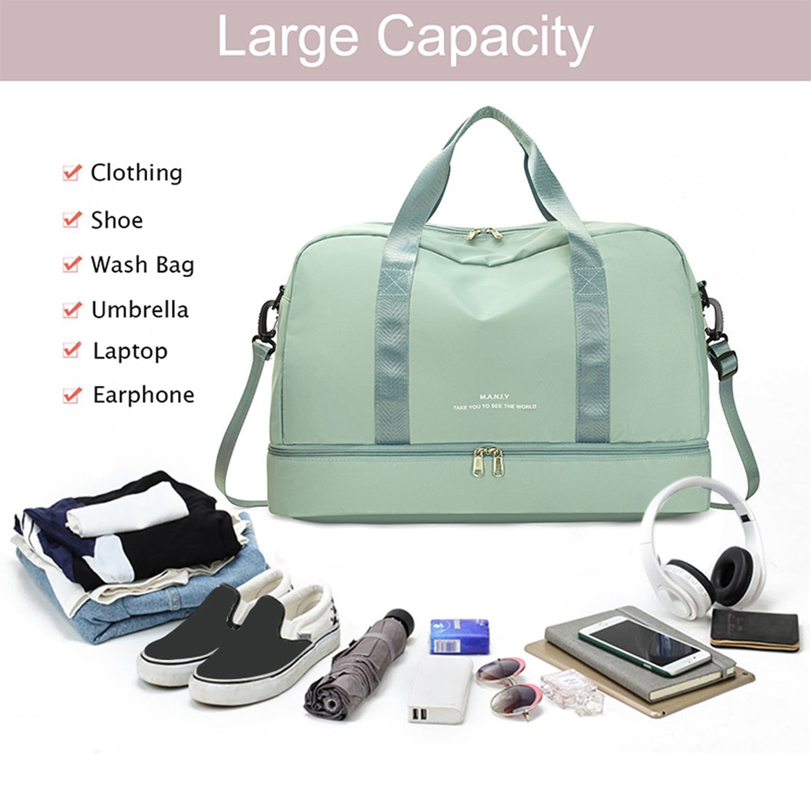 Jierger Large Capacity Gym Bag for Women Sports Travel Duffel Bag with Shoe Compartment Light Overnight Bag for Lady Travel Gym Yoga