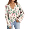 thumbnail image 7 of Women's Fashion Long Sleeve Christmas Print V-Neck Button Loose Cardigan Top, Knit Sweater for Casual Outfits and Comfort,Mint Green,XL, 7 of 7