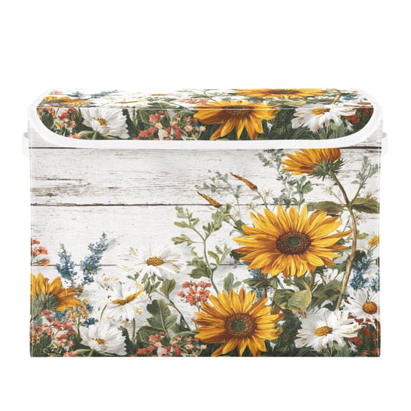 Storage Box With Lid 16.5x12.6x11.8In Lidded Home Storage Bins Foldable Stacked Household Storage Box Beautiful Yellow Chrysanthemum