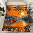 thumbnail image 2 of jejeloiu Wildlife Elk Deer Twin Sheet Sets,Natural Scenery Sunset Twin Fitted Sheet,Orange Brown Flat Sheet For Boys,Super Cozy Room Decor,3-Piece, 2 of 7