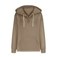 thumbnail image 4 of BiZtdJrK Womens Waffle Pullover Hoodie Long Sleeve Oversized Drawstring Sweatshirt with Pocket Casual Athletic Gym Hooded Sweatshirt Brown M, 4 of 5