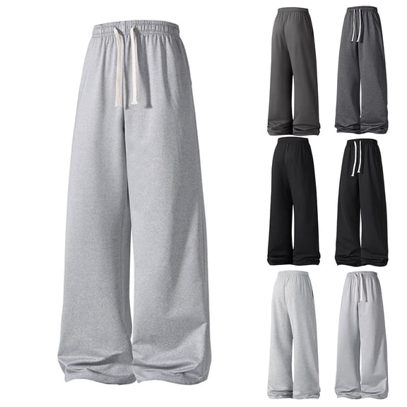 Havenx Men's Y2k Baggy Sweatpants Wide Leg Drawstring Pants with Side Pockets Elastic Waist Track Pants Relaxed Lounge Loose Fit Athletic Casual Streetwear,Light Gray S