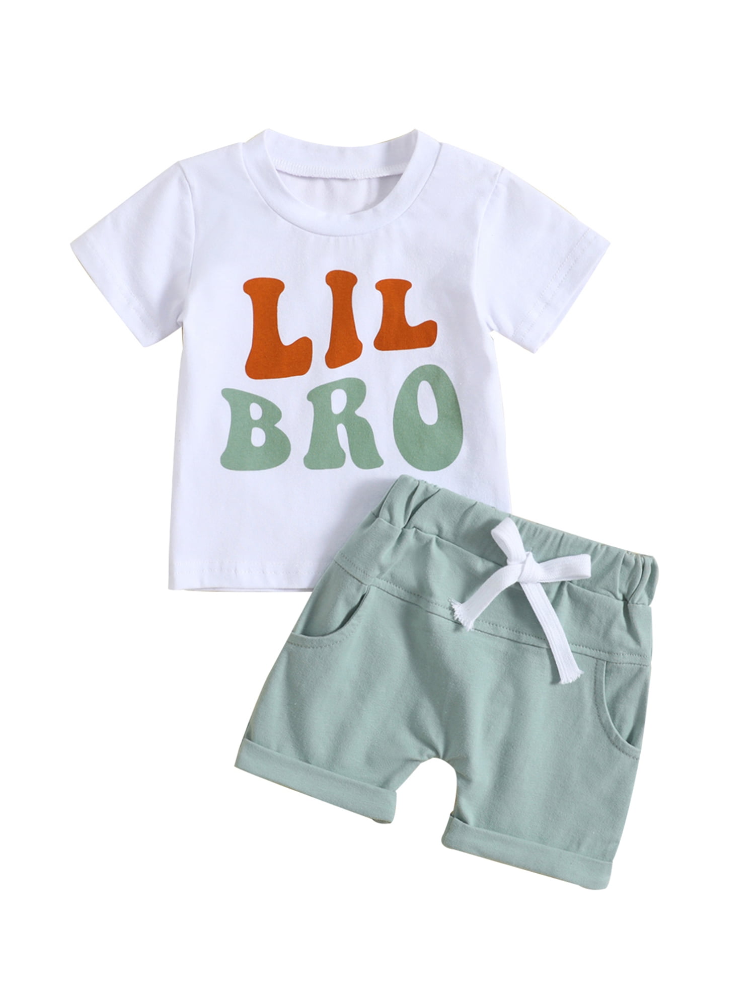 xiaxaixu Big Brother Little Brother Matching Outfits, Short Sleeve Letter Print T-Shirt + Shorts Set