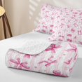 thumbnail image 4 of Manfei Teens Kawaii Ribbon Bow Tie Twin Quilt Set,Girls Geometric Stripes Love Heart Twin Coverlet Set, 4 of 7