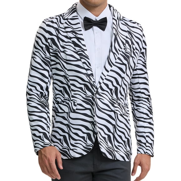 INSPIRE CHIC Men's Blazers Animal Print Notched Lapel Slim Fit Blazer XL Zebra Print
