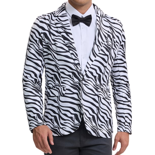 BLAZERS PARA HOMBRES INSPIRE CHIC Estampado de Animales Solapa con Muesca Ajuste Slim 2XL Estampado de Cebra
