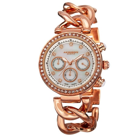 Akribos XXIV Women's Swiss Quartz Multifunction Twist Chain Rose-Tone Watch