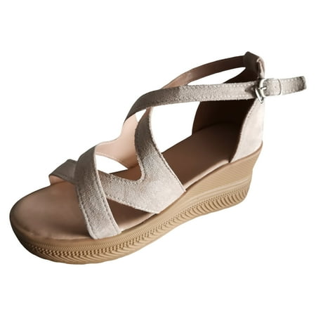 

Savings Clearance 2023! Ladies Summer Casual Solid Colour Buckle Thick Bottom Large Size Slope Heel Sandals