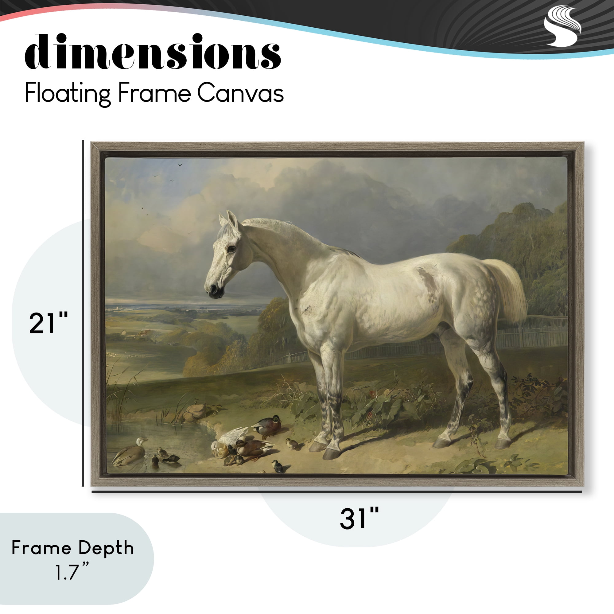 Stupell Industries Grey Horse And Ducks In Landscape Brown Framed Floater Canvas Wall Art, design by Tina LeCour