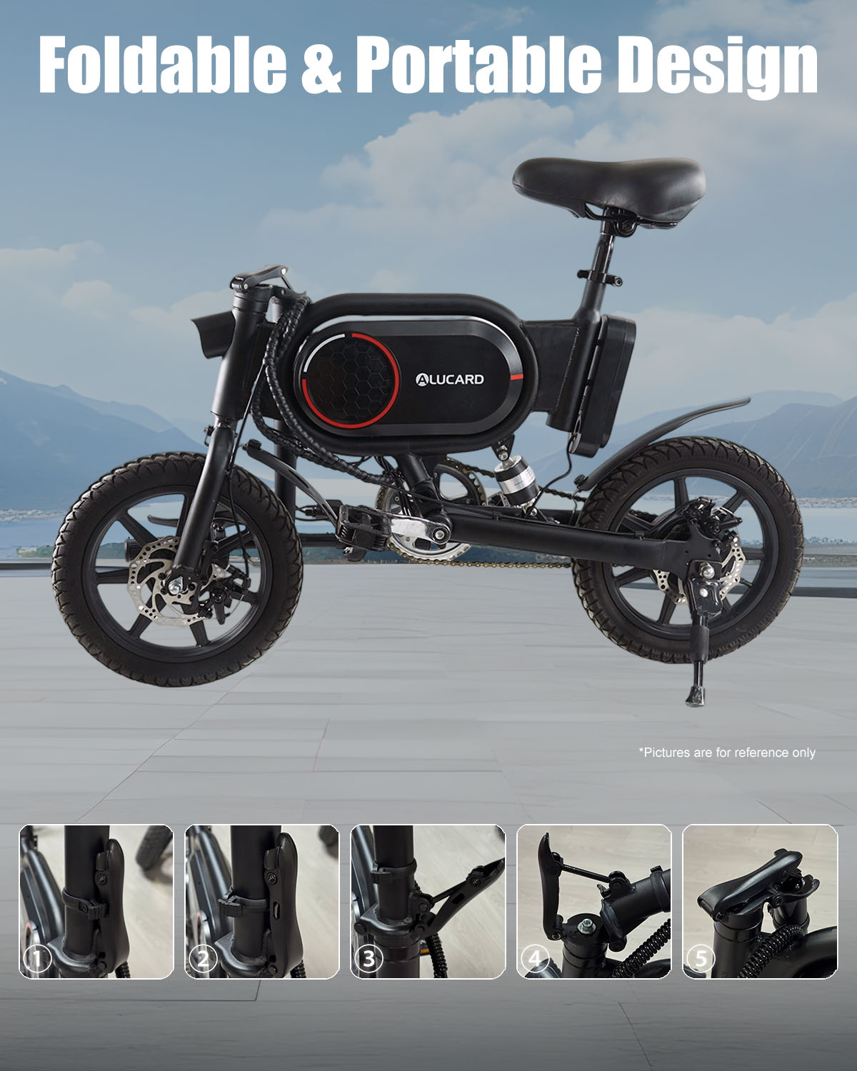 Electric Bike for Adults, 14 inch Tires, 350 W Motor  Dual Disc Brakes 19-22 mi Range Folding Design