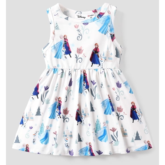 Disney Princess Robes Petite Fille la Reine des Neiges Elsa Anna Imprimé Sans Manches Robe de Jeu Taille 2-6