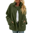 thumbnail image 2 of Women's Plaid Double-Sided Plush Patch Pocket Button Cardigan Casual Top Jacket for Fall and Winter, Warm and Soft, Winter Clothes for Women,Army Green,L, 2 of 7