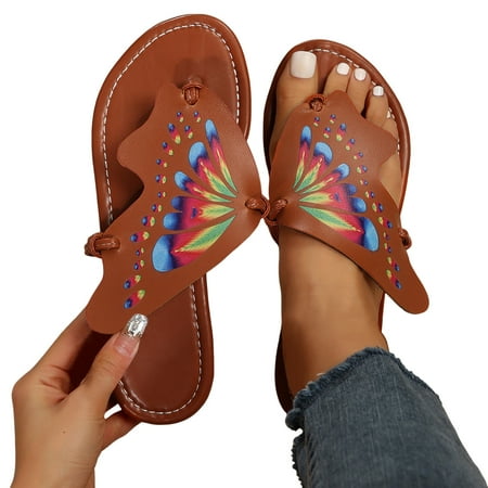GHSOHS Womens Sandals Outdoor Flip Flops Slippers Thong Sandals for Women Fashion Sandals Leather Butterfly Shaped Clip Toe Flat Bottomed Beach Sandal Slippers Beach Shoes Casual Walking Shoes