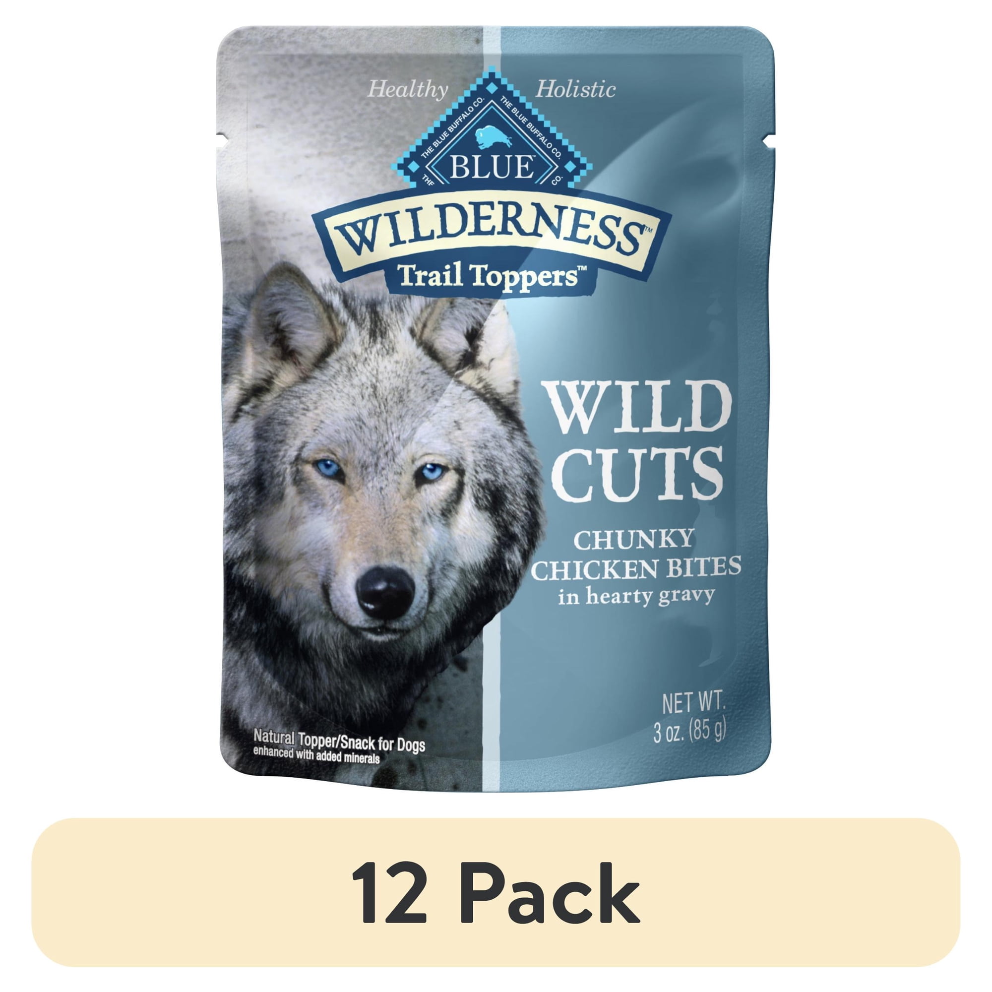 (12 pack) BLUE Wilderness Trail Toppers Dog Wet Food, Chicken Bites in Gravy, 3-oz Pouch