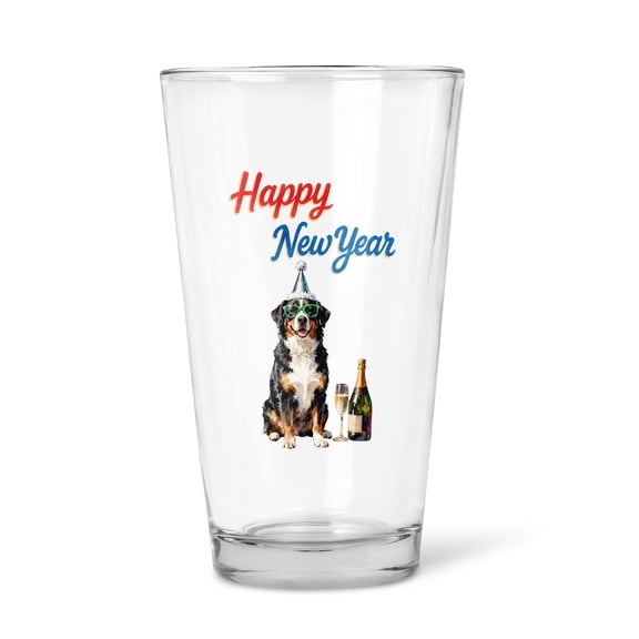 Happy New Year Bernese Mountain Dog Chills on Year-End Party 16oz Pint Beer Glass Mug Berner Lover Gifts Beer Glasses Cup - 12023
