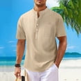 thumbnail image 2 of yillto Men's Cotton Linen Shirts Short Sleeve V Neck Button Summer Lightweight Beach Tshirts Tops, 2 of 7