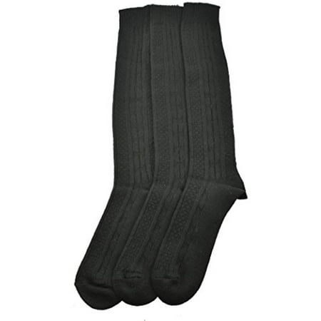 Black Knee High Shirt Sierra Socks Women's Girl's Acrylic Cable Knit Knee High 3 Pair Pack (Small (Shoe Size 9-2 1/2, Socks Size 7-8 1/2), Black) ()