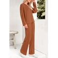 thumbnail image 6 of PRETTYGARDEN Women's 2 Piece Lounge Sets Ribbed Knit Long Sleeve V Neck Pullover Tops Wide Leg Pants Spring Fall Outfits, 6 of 9