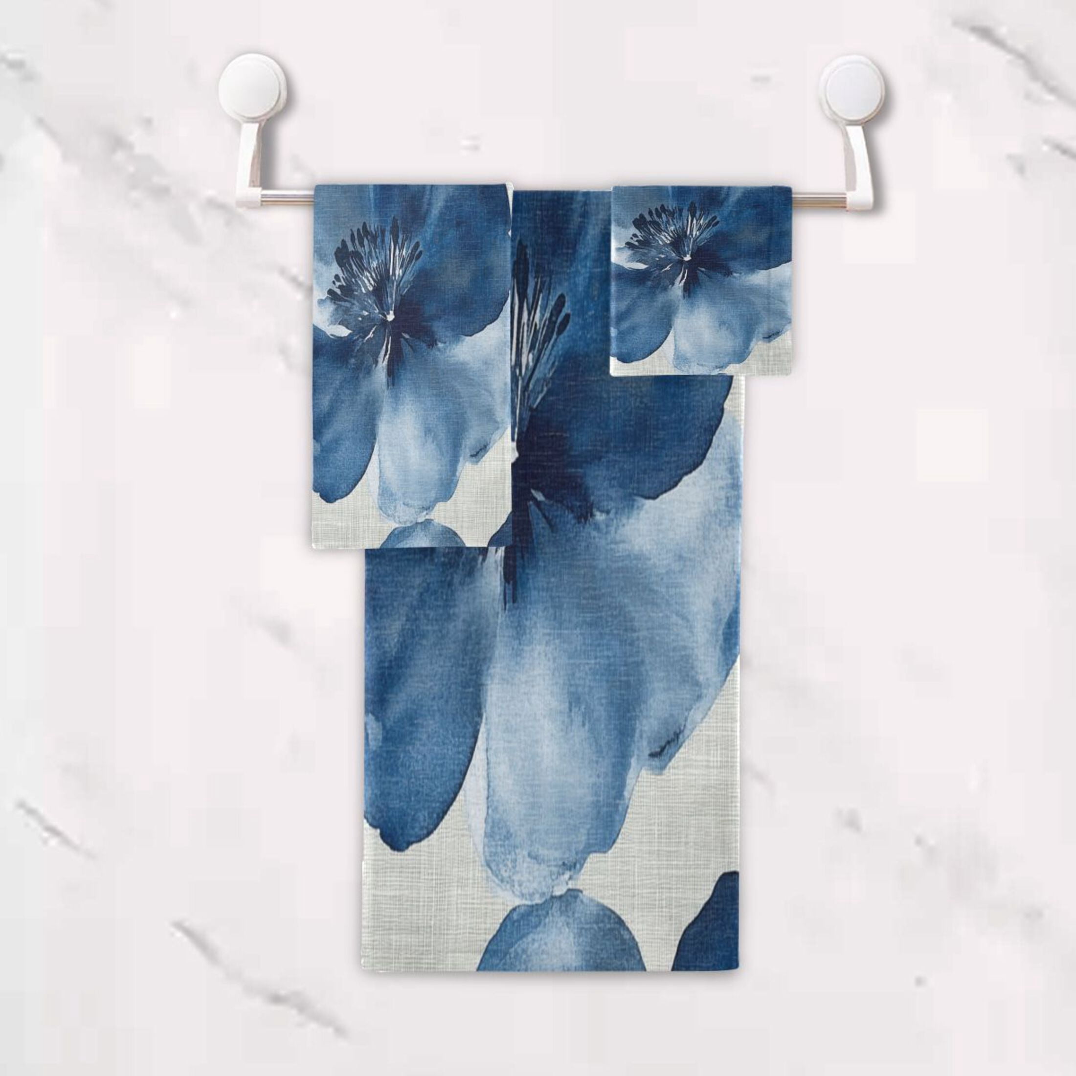 Three-Piece Towel Set Face Towel Towel Set Hand Towel Bath Towel Cotton Bath Towels Bath Towel Sets Hand Bath Towels Super Beautiful Blue Flowers