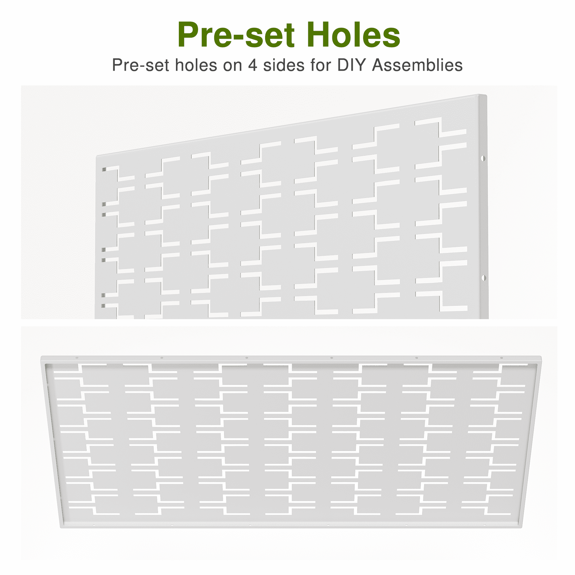 MAYEERTY 72×47" Outdoor White Metal Privacy Panel Screen for Backyard & Garden, Geometric Brick Pattern