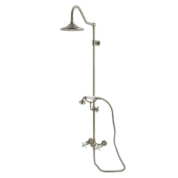 Kingston Brass CCK3668PX Kingston Wall Mount Rain Drop Shower System with Hand Shower, Brushed Nickel
