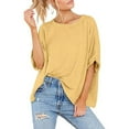 thumbnail image 4 of Giftesty Tops for Women Women Oversized T-Shirt Summer Casual Loose Fit 5/4 Sleeve Short Sleeve Solid Macaron Color Loose Tee Tops, 4 of 8