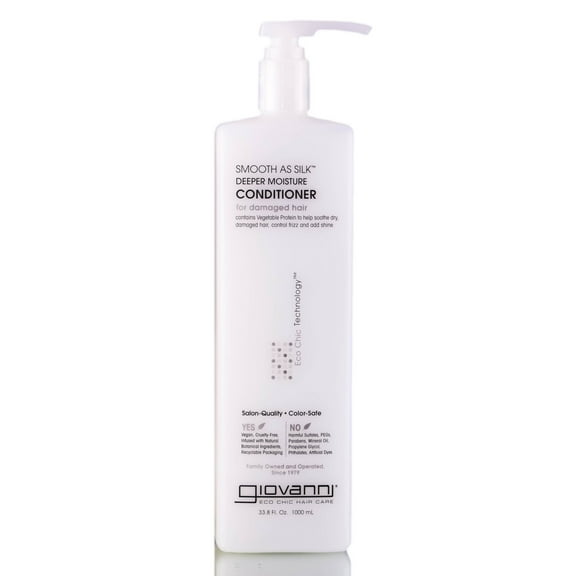 GIOVANNI Smooth As Silk Deeper Moisture Conditioner, 33.8 oz. Calms Frizz, Detangles, Wash & Go, Co Wash, No Parabens, Color Safe, Sulfate Free, Liter Size (Pack of 1).