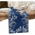 thumbnail image 3 of Blue Christmas Table Runner, Floral Pine Leaf Xmas Balls Cotton Linen Tablecloth Holiday Farmhouse Table Decor for Home,Kitchen,Dining Room,Indoor,Outdoor,13X70 Inches Long, White Winter Holidays, 3 of 7