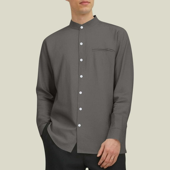 Free Shipping Mens Dress Shirts Wrinkle Free Dress Shirts for Men Long Sleeve Button Down Shirts Banded Collar Shirts