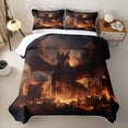 thumbnail image 2 of Feelyou Ancient Flame Dragon Bed Spread Queen for Boys Girls, Cartoon Magical Animal Queen Coverlet Set, Black Orange, 3-Piece, 2 of 7