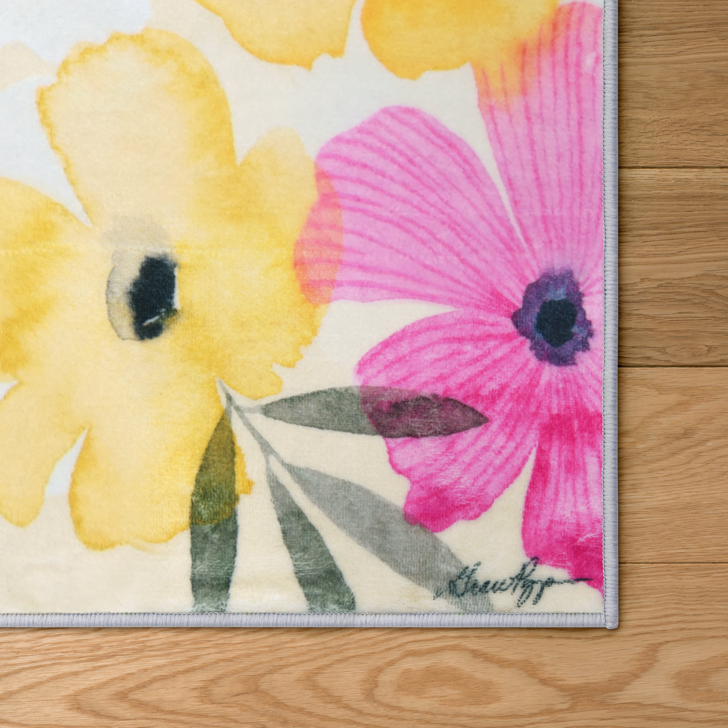 Tropical Posies, 8'x10' Hand Washable Flowers Art Area Rug