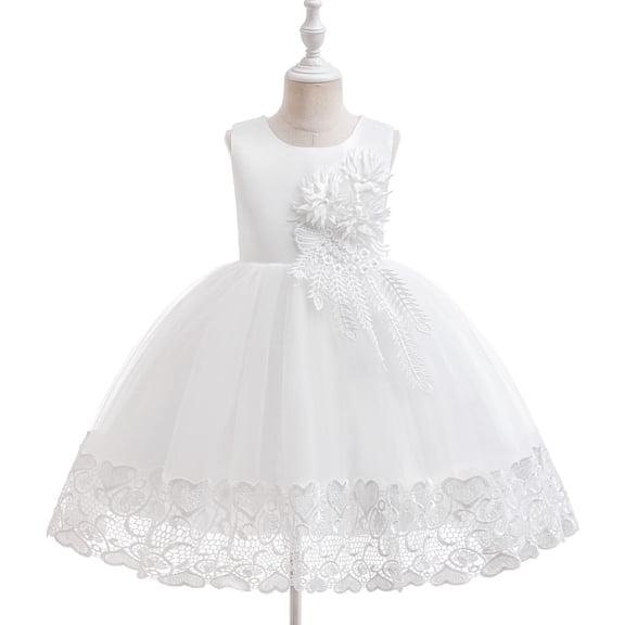 ATOGUTA Girls Formal Dress Tulle Dress Bridesmaid Summer Wedding Pageant Dresses Princess Birthday Party Size 2T-12, White