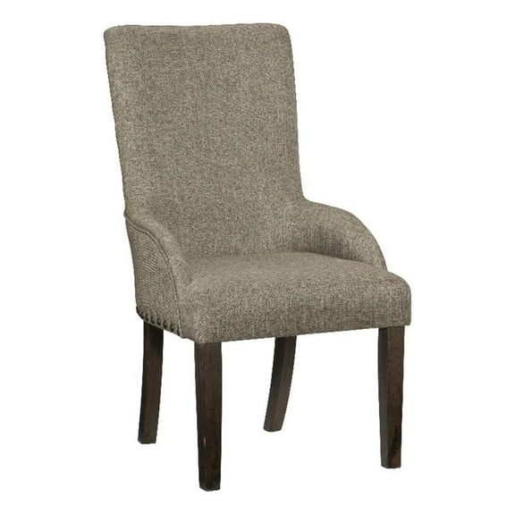 Vill 27 Inch Dining Armchair- Brown Polyester- High Back- Set of 2