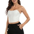 thumbnail image 5 of HDE Women's Strapless Linen Corset Crop Top Bustier Body Shaper White XXL, 5 of 6