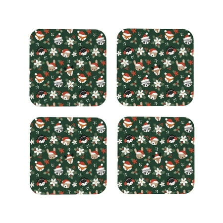 

Matuu Festive Forest Friends for Cup Coasters Set of 4 Leather Coasters Desk Coasters for Office Measures 4” x 4”-Square