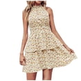 thumbnail image 1 of Summer Dresses for Women 2022 Halter Neck Off Shoulder Sleeveless Backless Floral Printing Ruffle A-Line Dress, 1 of 5