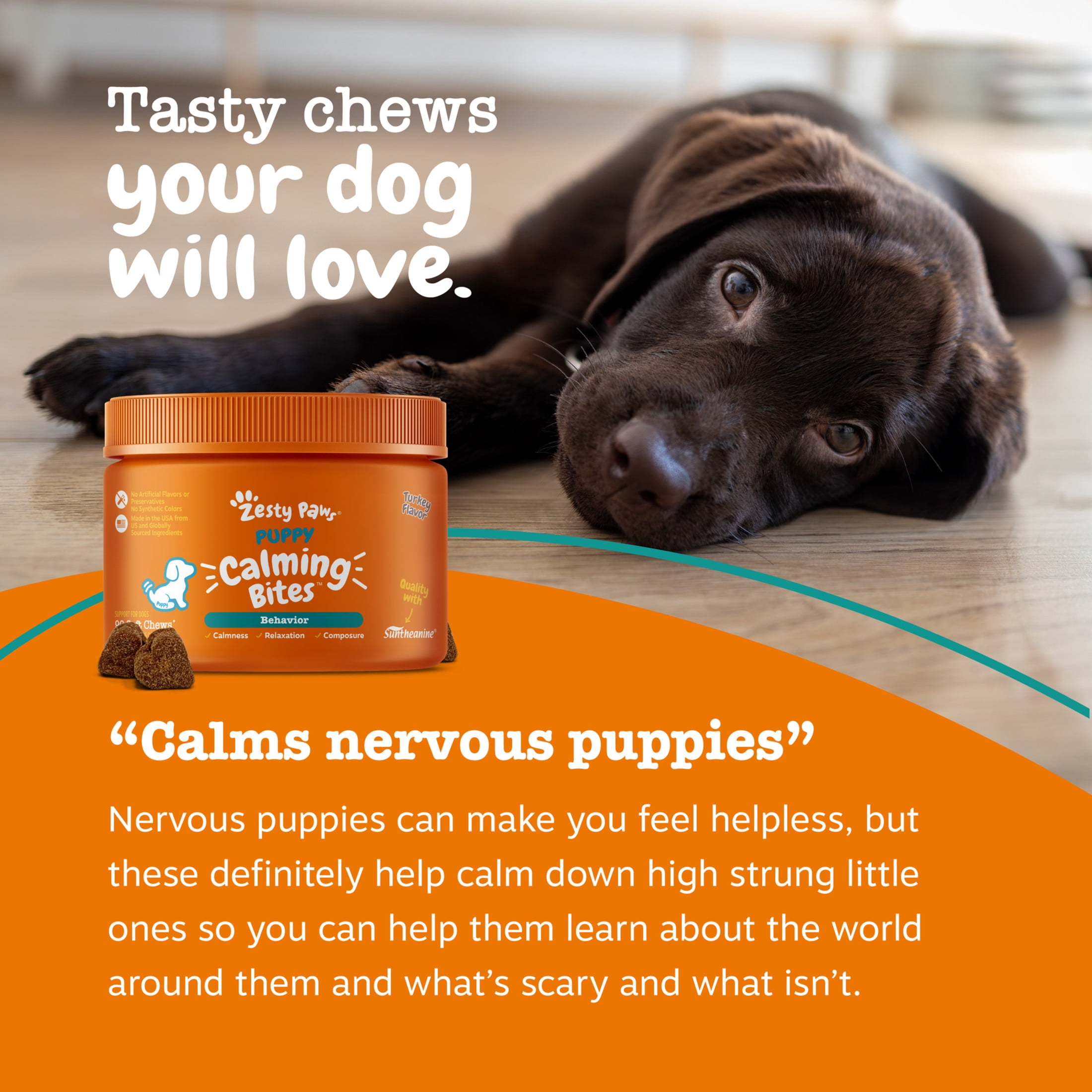 Zesty Paws Puppy Calming Bites Turkey Flavor Dog Supplement, 90 Count