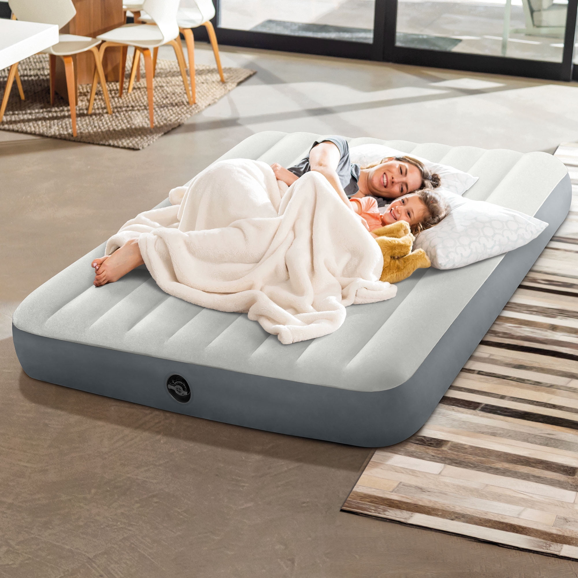 Intex: Dura-Beam Airbed - Queen, Grey - 10" Single-High Inflatable Mattress, Fiber-Tech Construction, Velvety Sleep Surface, 80x60", 2 Person, 64103FL