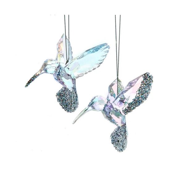 Set of 2 OPALESCENT GLITTERED HUMMINGBIRD Christmas Ornaments by Kurt Adler
