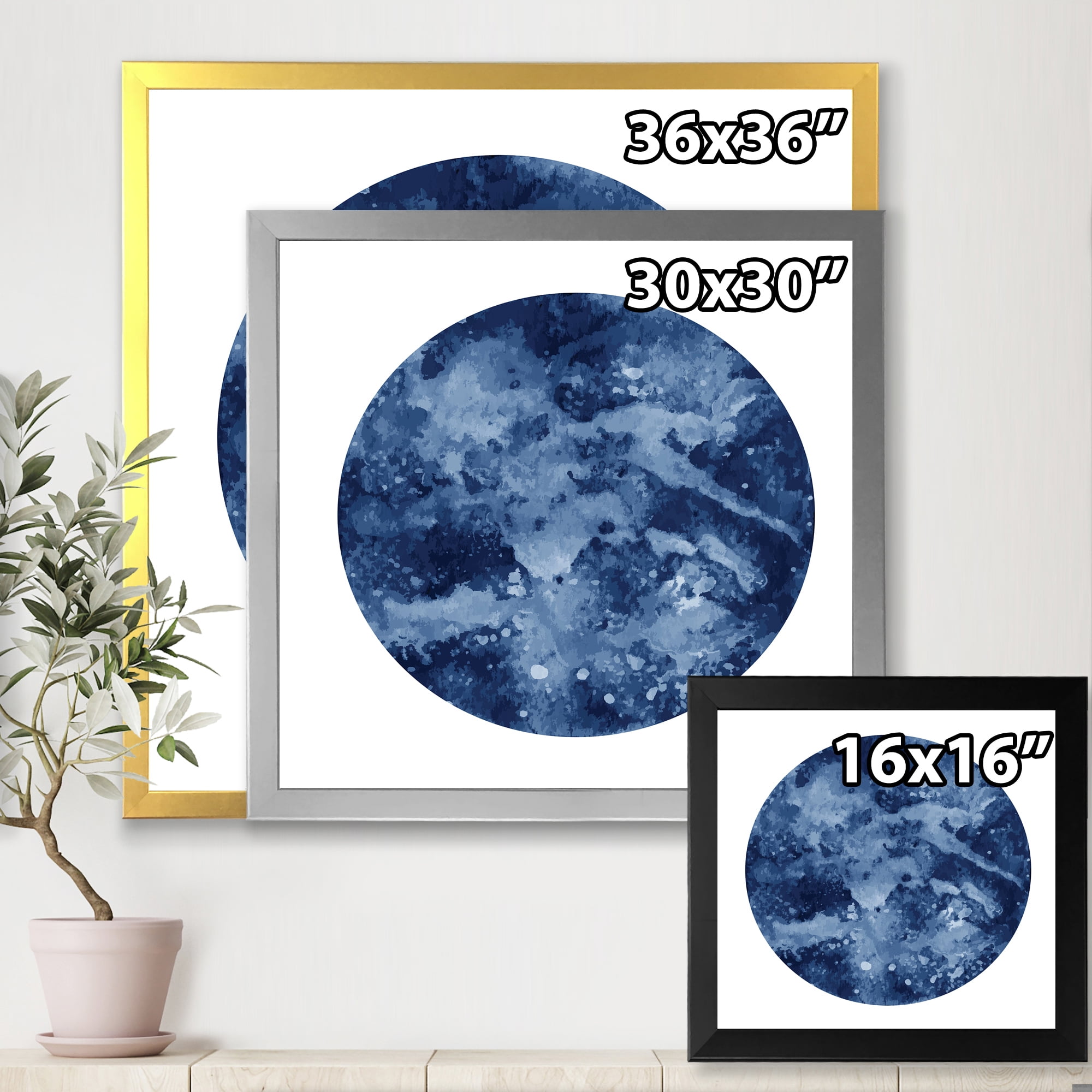 Designart 'Blue Space Galaxy Circle' Modern Framed Art Print