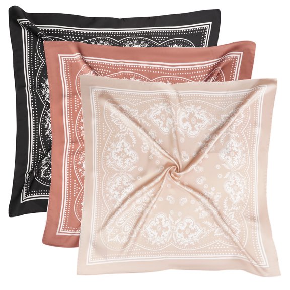 3 Pack 27.5 Inches Silk Head Scarf for Women Men Vintage Bandanas Satin Hair Scarf Silk Wrap Neck Square Scarves