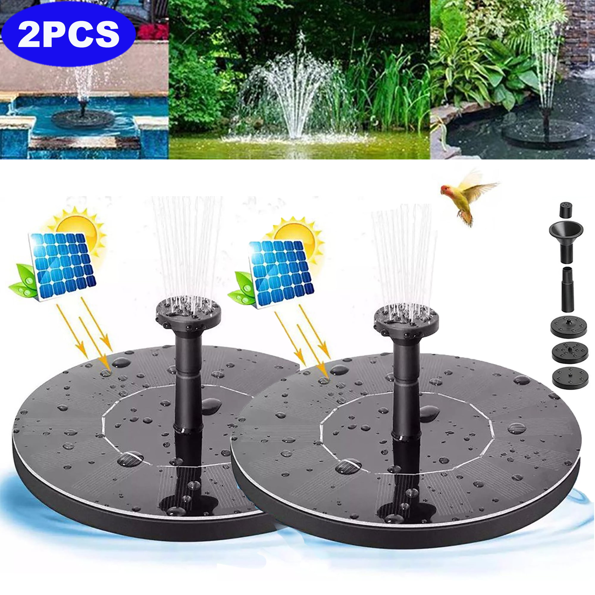 2PCS Solar Powered Floating Pump Water Fountain Birdbath Home Pool Garden 190L/H 
