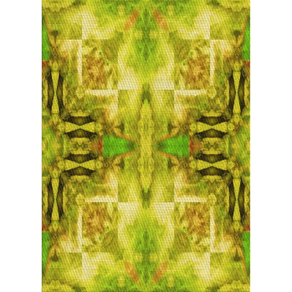 Ahgly Company Indoor Rectangle Patterned Dark Yellow Green Area Rugs, 2' x 4'