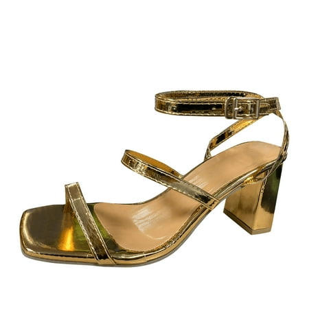 

Dtydtpe Fashion Women s Sandals Solid Buckle Color Thick Leather High Heel Women s sandals Tan Flip Flop Sandals for Women Ta