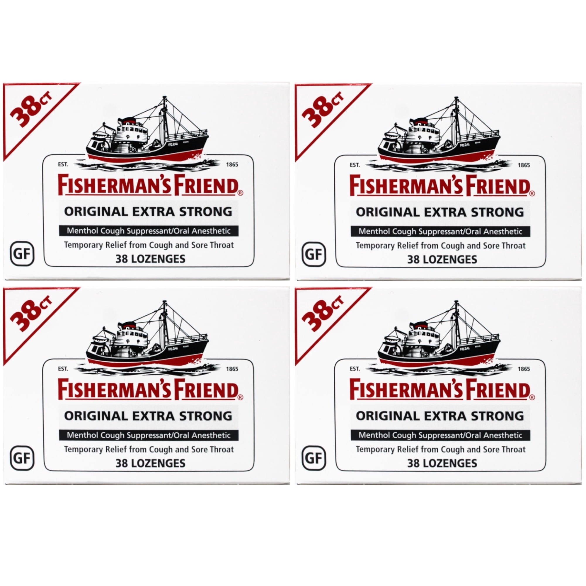 4 Pack - Fisherman's Friend Original Extra Strong Menthol 38 Lozenges Each