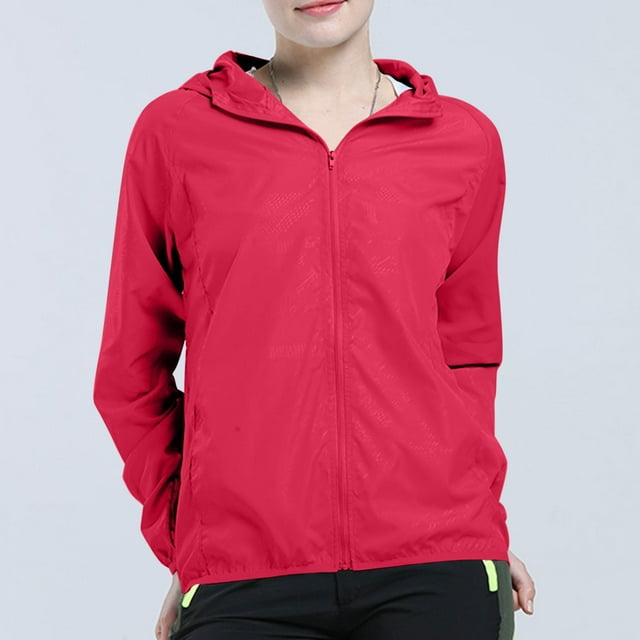Pitauce Womens UPF 50+ Sun Protection Rash Guard with Pockets Lightweight Long Sleeve Full Zip Hoodie Rain Jacket for Outdoor Hiking, S-4XL