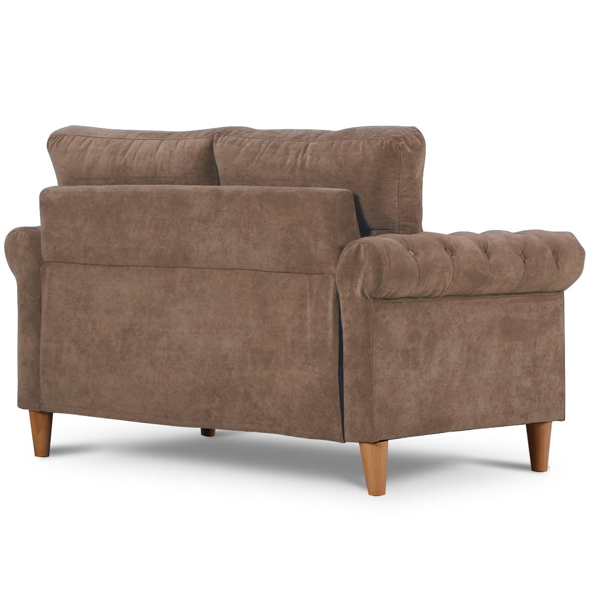 Costway Modern Linen Fabric Sofa Love Seat Couch Upholstered 2 Seater Nailhead Brown