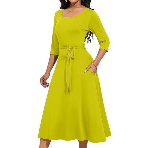 KISSMODA Midi Dresses for Women Casual 3/4 Sleeve Wrap Dress Plus Size Curvy Cocktail Dresses with Pockets