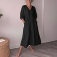 thumbnail image 6 of Miqool Womens Plus Size Cotton Linen 3/4 Sleeve Maxi Dress V Neck Pleated Casual A Line Flowy Long Dress Cocktail Dresses with Pockets, 6 of 9