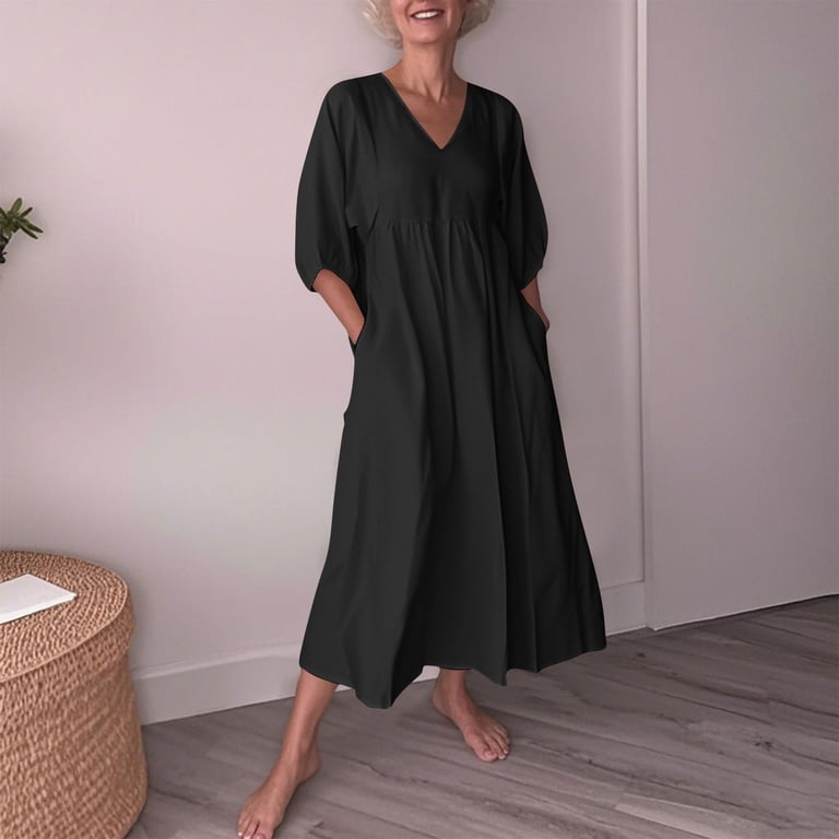 Blmnix Tea-Length Women's Dresses Cotton Linen Plus Size Fit & Flare Dresses Black 3/4 Sleeve V-Neck Women' s Dress,XL - Walmart.com Blmnix Tea-Length Women's Dresses Cotton Linen Plus Size Fit & Flare Dresses Black 3/4 Sleeve V-Neck Women' s Dress,XL - Walmart.com